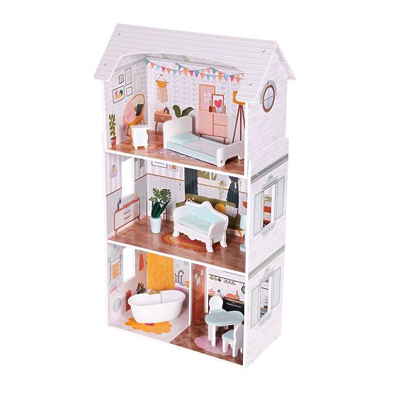 Puppenhaus Alice 3 Etagen 4 Zimmer Set mit 9 Möbelstücken ECOTOYS