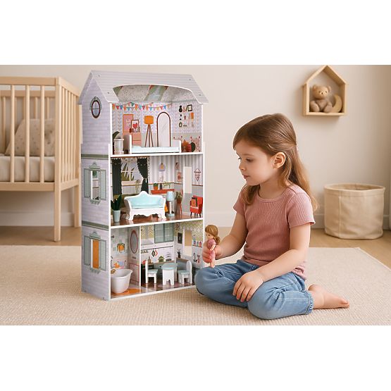 Puppenhaus Alice 3 Etagen 4 Zimmer Set mit 9 Möbelstücken ECOTOYS