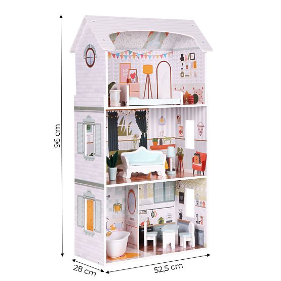 Puppenhaus Alice 3 Etagen 4 Zimmer Set mit 9 Möbelstücken ECOTOYS
