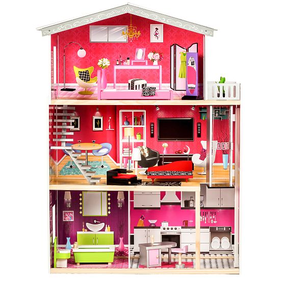 Puppenhaus aus Holz mit Kayla-Lift