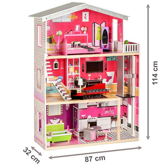 Puppenhaus aus Holz mit Kayla-Lift