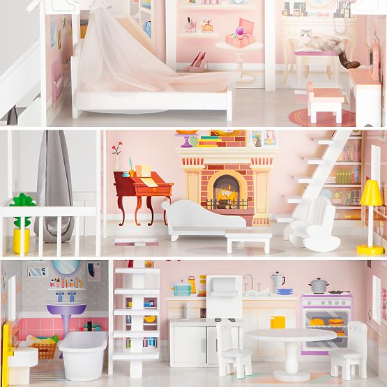 Puppenhaus aus Holz Pastell Residenz