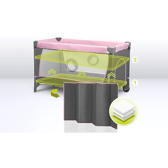 Reisebett mit Wickeltisch – rosa