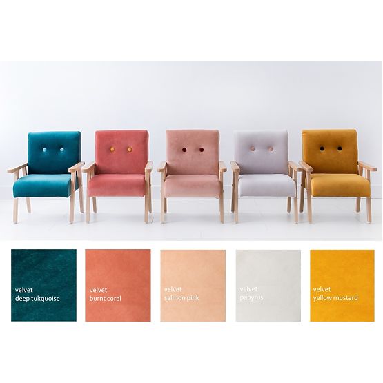 Retro-Kindersessel Velvet – Lachs