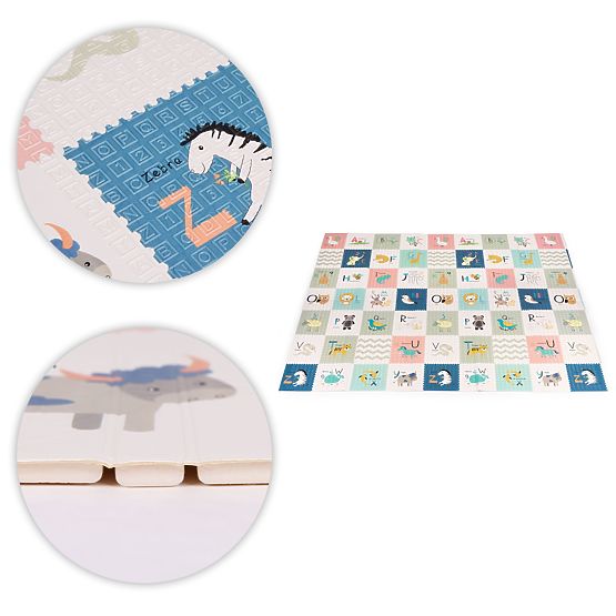 Schaumstoffmatte für Kinder 200x180 cm, beidseitig, mit Wachstumsmaßstab und Alphabet, ECOTOYS