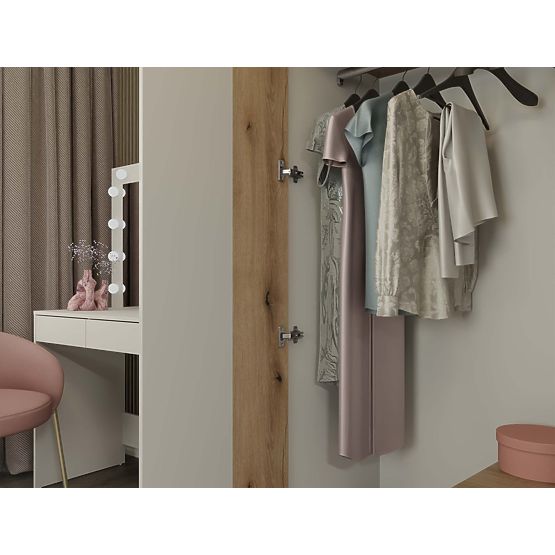 SCHRANK AVA 150 CM SPIEGEL 2 SCHUBLADEN GERILLTE FRONT EICHE EVOKE KASCHMIR BEIGE