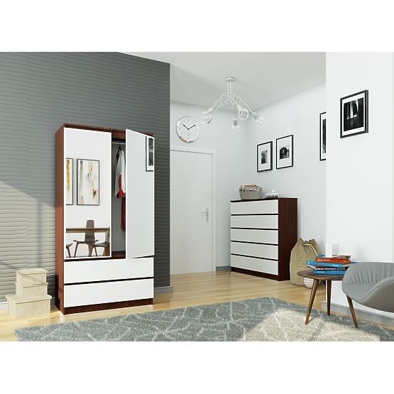 SCHRANK S 90 cm 2 TÜREN 2 SCHUBLADEN 2 SPIEGEL PK WENGE / WEISS