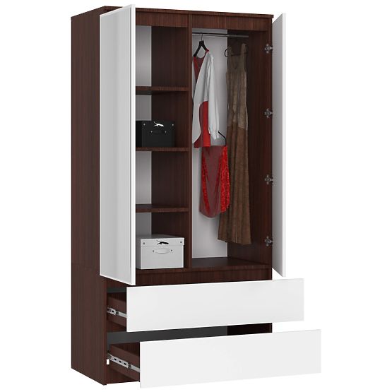 SCHRANK S 90 cm 2 TÜREN 2 SCHUBLADEN 2 SPIEGEL PK WENGE / WEISS