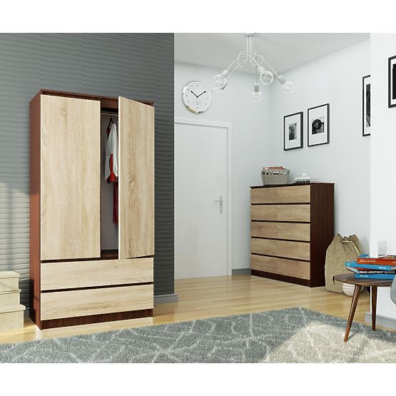 SCHRANK S 90 cm 2 TÜREN 2 SCHUBLADEN PK WENGE / SONOMA