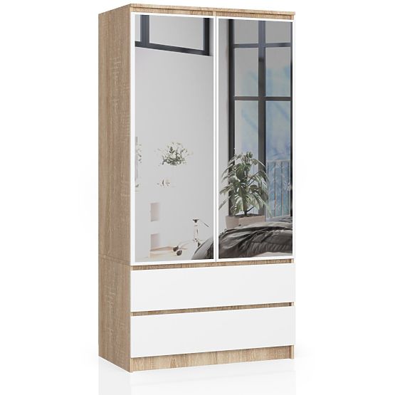 SCHRANK S90 2D 2SZ 2 SPIEGEL CLP PK SONOMA / WEISS
