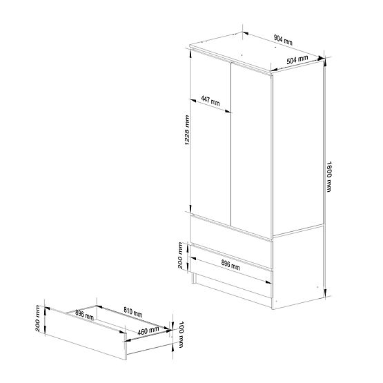 SCHRANK S90 2T 2S CLP PK SCHWARZ GLANZ
