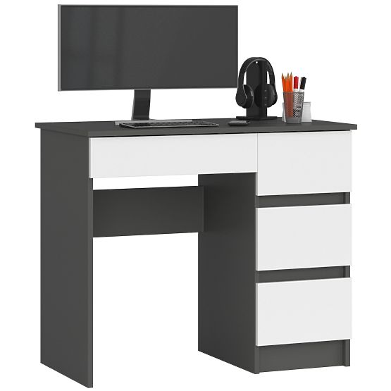 SCHREIBTISCH A-7 CLP PK GRAU / WEISS RECHTS