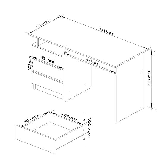 SCHREIBTISCH CLP 135cm PK WEISS / SCHWARZ GLANZ