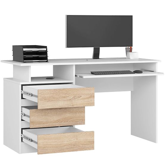 SCHREIBTISCH CLP 135cm PK WEISS / SONOMA