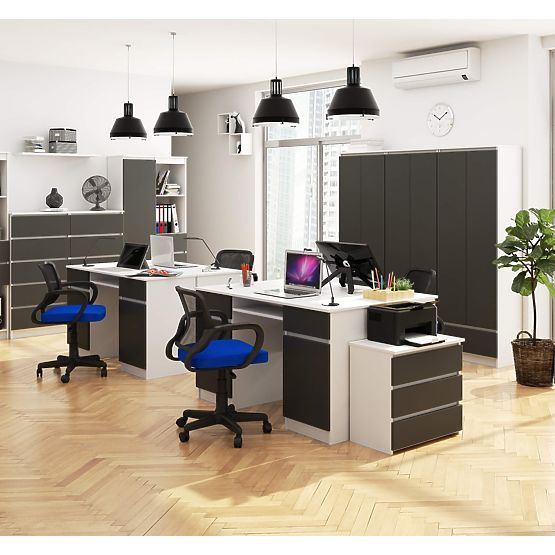 SCHREIBTISCH CLP A5 2D 2SZ PK WEISS / GRAU