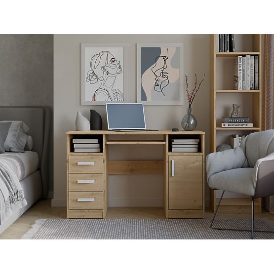 SCHREIBTISCH DELTA EICHE ARTISAN 120 cm 3 Schubladen Schrank Regal Für Büro Zimmer Für Laptop