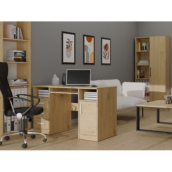 SCHREIBTISCH DELTA EICHE ARTISAN 120 cm 3 Schubladen Schrank Regal Für Büro Zimmer Für Laptop