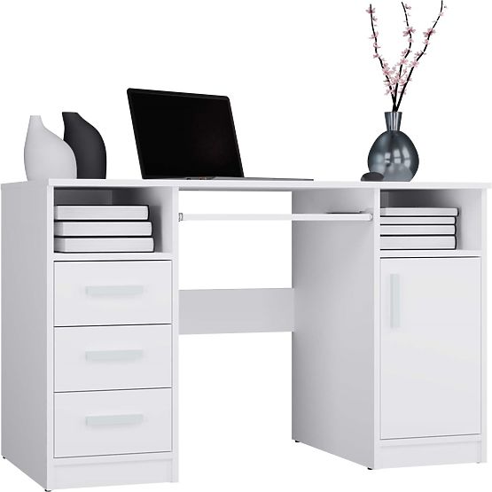SCHREIBTISCH DELTA WEISS 120 cm 3 Schubladen Schrank Regal Für Büro Zimmer Für Laptop