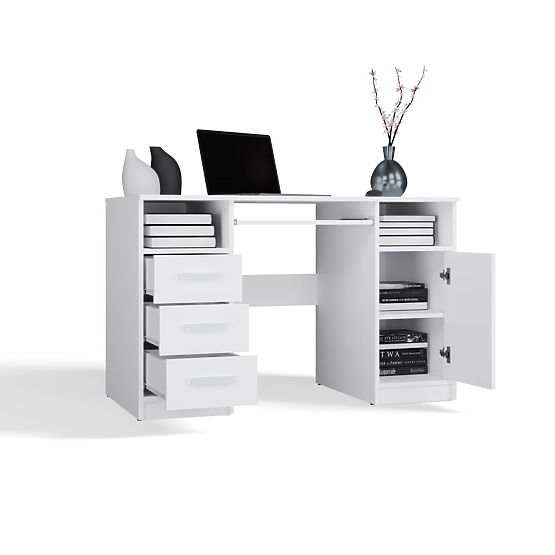 SCHREIBTISCH DELTA WEISS 120 cm 3 Schubladen Schrank Regal Für Büro Zimmer Für Laptop