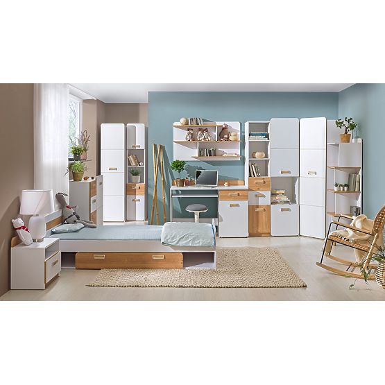 Schreibtisch L10 - Weiß / Eiche Nash