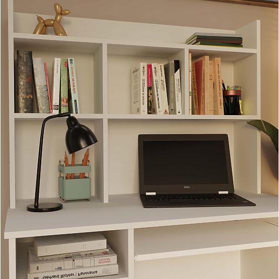 Schreibtisch PORTO Rechts mit Aufsatz Weiß Matt Schublade Regal für Büro Zimmer