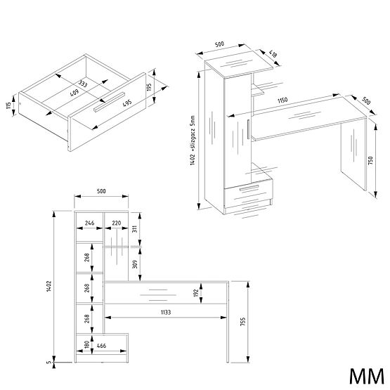 Set Schreibtisch + Regal COSMO EICHE ARTISAN