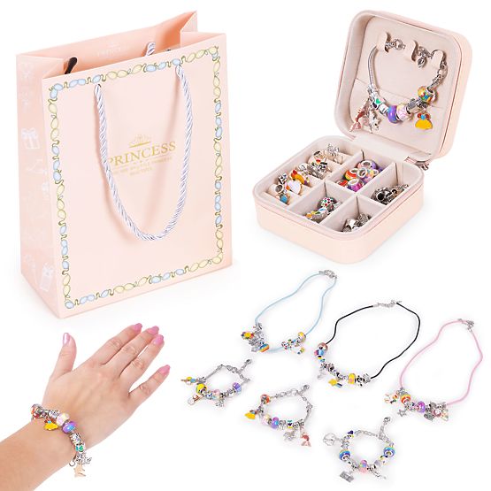 Set zur Herstellung von Armbändern, Halsketten, Anhängern, Perlen 66 Elemente + Organizer und Tasche