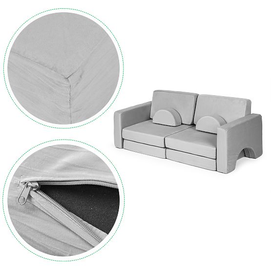Großes faltbares modulares Kindersofa 2-Sitzer DIY 10 weiche Kissen - grau ECOTOYS