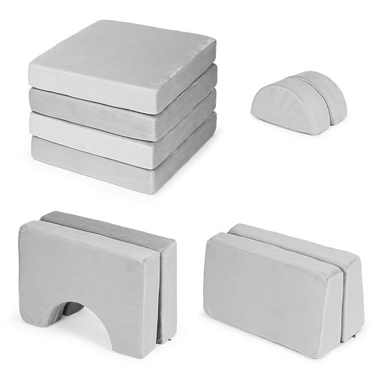 Großes faltbares modulares Kindersofa 2-Sitzer DIY 10 weiche Kissen - grau ECOTOYS