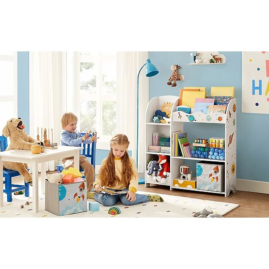 Spielzeugregal Schrank für Kinder 5 Regale 2 Aufbewahrungsboxen Bücherfächer