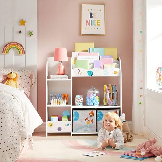 Spielzeugregal Schrank für Kinder 5 Regale 2 Aufbewahrungsboxen Bücherfächer