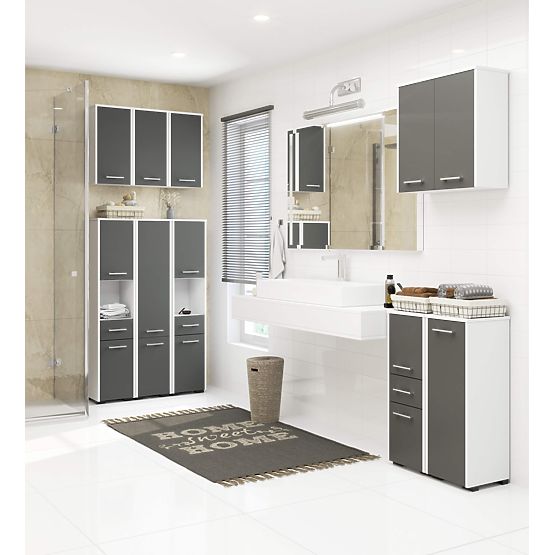 STEHENDER BADEZIMMERSCHRANK FIN S30 1D WEISS / GRAU