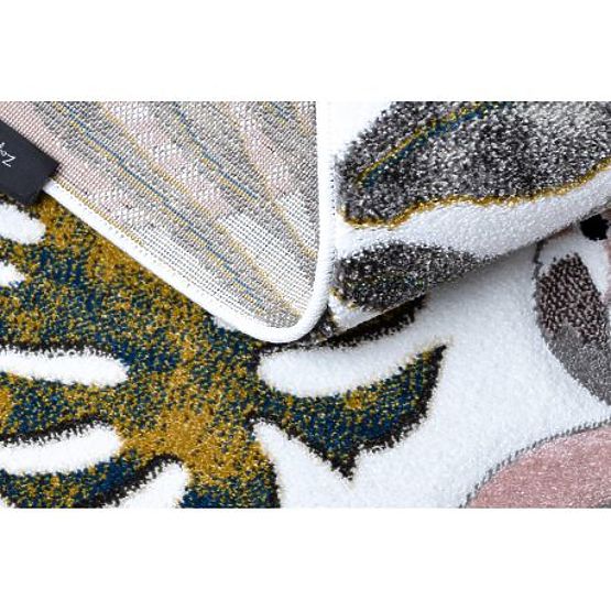 Teppich GARTEN, FLAMINGOS, MONSTERA BLÄTTER, cremefarben