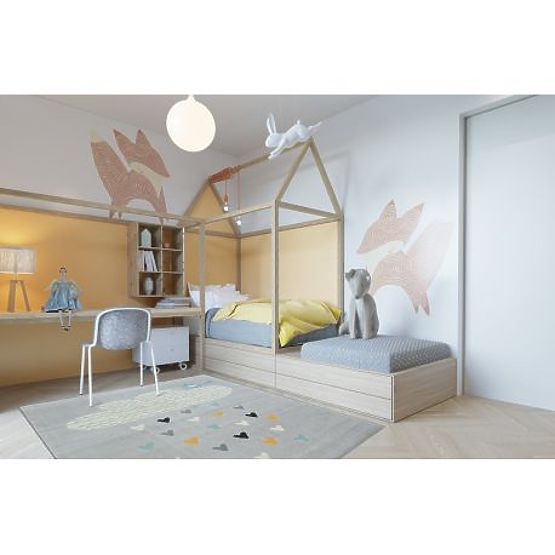 Teppich PASTEL 18409/652 - Wolke Herz VOGEL Grau CREME Türkis