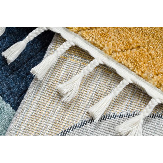 Teppich YOYO GD52 grau/gelb - Sterne, Wolken, Patchwork für Kinder, strukturell, sensorisch Fransen