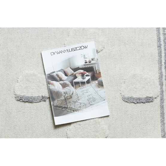 Teppich YOYO GD62 weiß / grau - Wolken für Kinder, strukturell, sensorisch Fransen