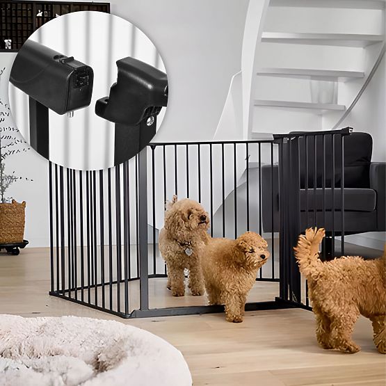 Tor, Laufstall, Schutzbarriere für Kinder und Tiere, 5 Paneele, 60 cm, Metall, schwarz, ECOTOYS