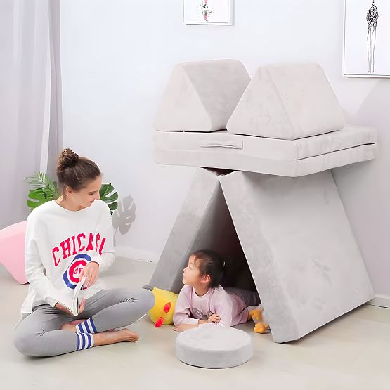 Großes modulares faltbares Kindersofa DIY 8 weiche Kissen - grau ECOTOYS