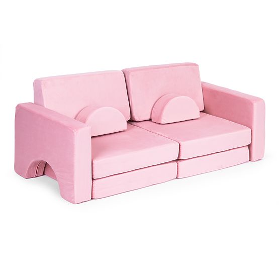 Großes modulares faltbares Kindersofa für 2 Personen DIY 10 weiche Kissen - rosa ECOTOYS