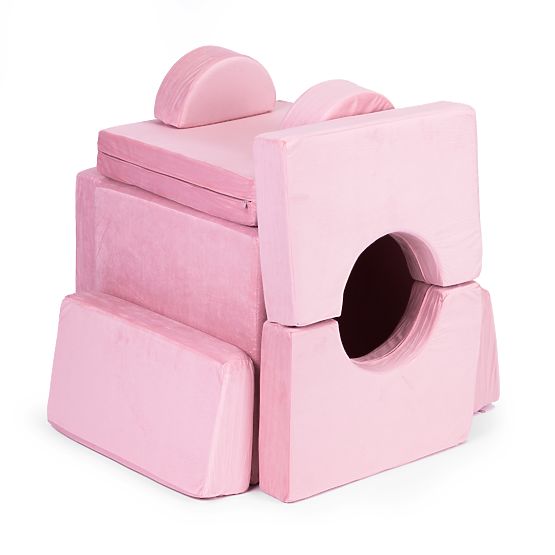 Großes modulares faltbares Kindersofa für 2 Personen DIY 10 weiche Kissen - rosa ECOTOYS