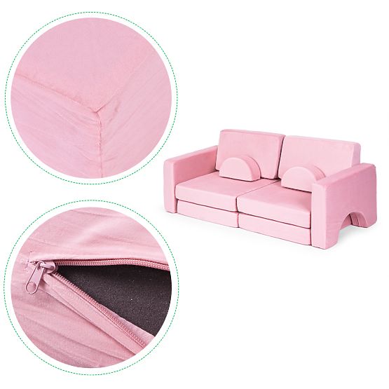 Großes modulares faltbares Kindersofa für 2 Personen DIY 10 weiche Kissen - rosa ECOTOYS