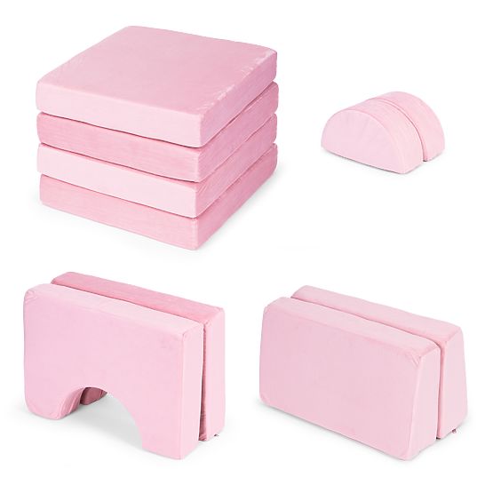 Großes modulares faltbares Kindersofa für 2 Personen DIY 10 weiche Kissen - rosa ECOTOYS
