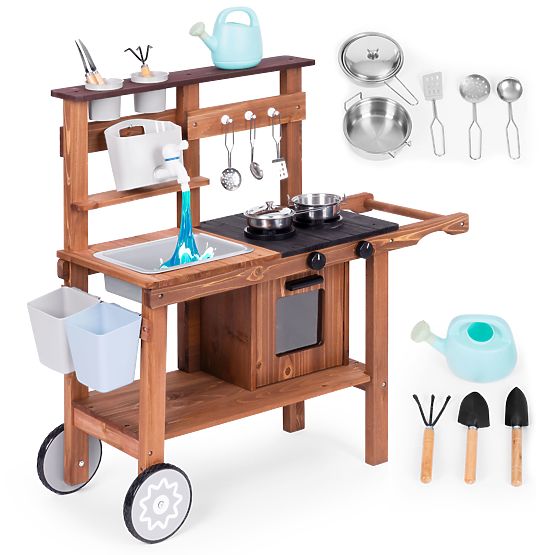 Outdoor-Matschküche für Kinder mit Zubehör aus Tannenholz ECOTOYS