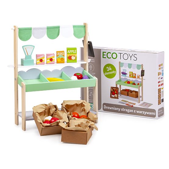 Verkaufsstand aus Holz mit Gemüse