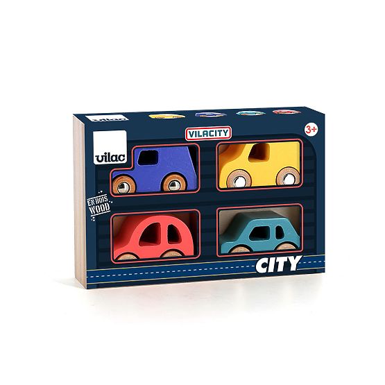 Vilac Set aus 4 Holzautos City Vilacity