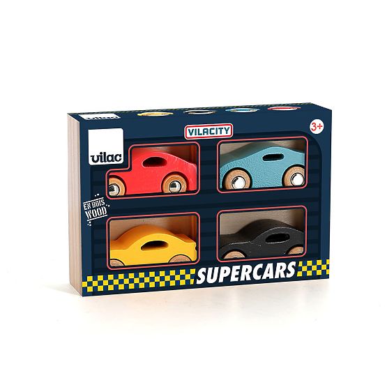 Vilac Set von 4 Holzautos Super Vilacity