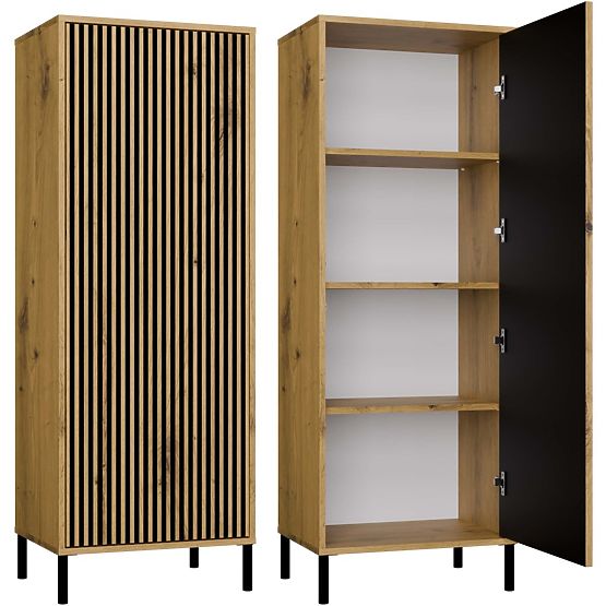 Vitrine KAMARO 1DD SLIM EICHE ARTISAN Lamellen-Frontplatte