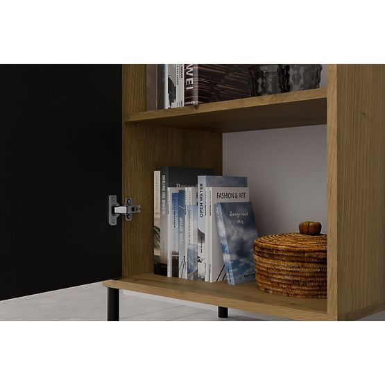 Vitrine KAMARO 1DD SLIM EICHE ARTISAN Lamellen-Frontplatte