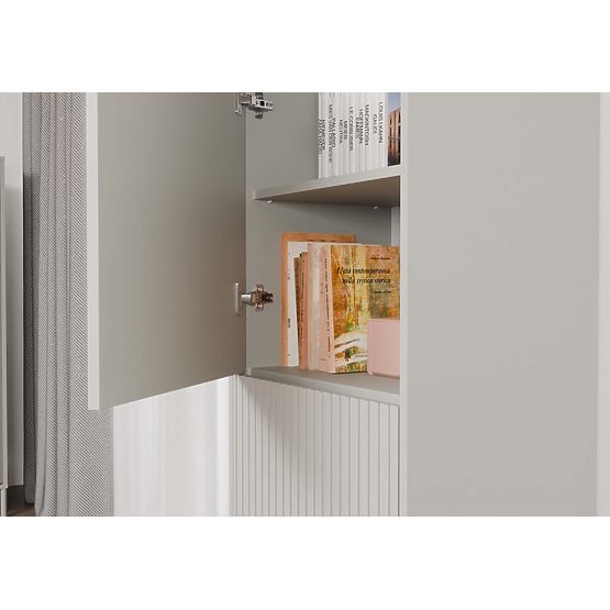 Vitrine KAMARO 2DK SLIM/GLATT KASCHMIR Lamellenstruktur + Klassisches Frontpanel