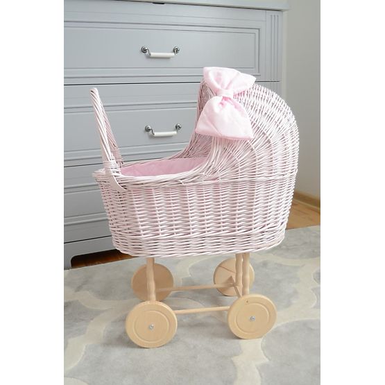 Hoher Korbwagen für Puppen – rosa
